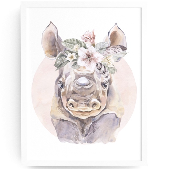 Watercolor Floral Rhino Wall Art Illustration Print Poster Card Unframed - Picture 8 of 8